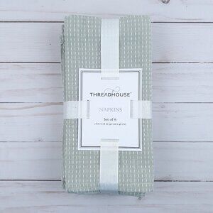 Threadhouse Fabric Dinner Napkins Set of 6 Sage Green White Dashes 18x18